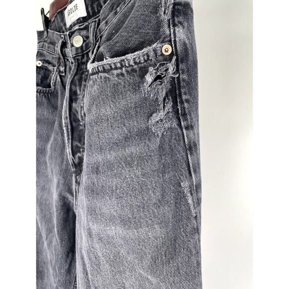 Agolde 90’s Crop Black Shutter Loose Fit Distressed Button Fly Denim Jeans Pants - Picture 5 of 15